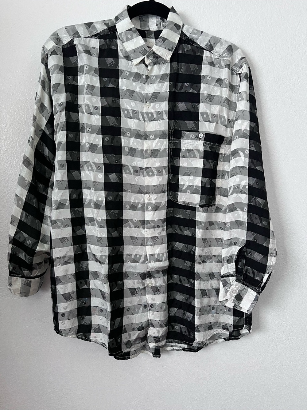Vintage Goouch Men’s Black and White Geometric Abstract Block Pattern Size S